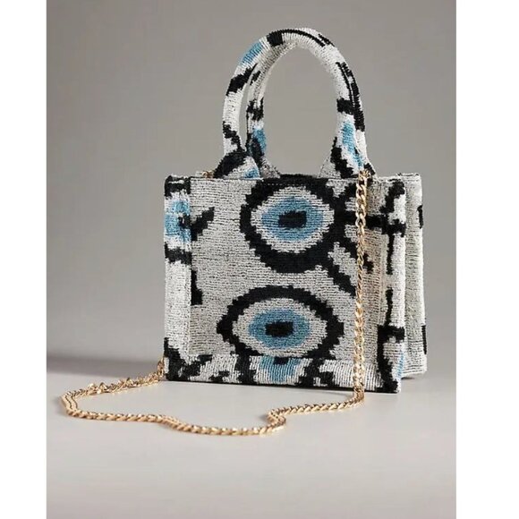 NWT WOLF & WILLA Micro Tote Bag Evil Eye Print Anthropologie - Picture 1 of 8